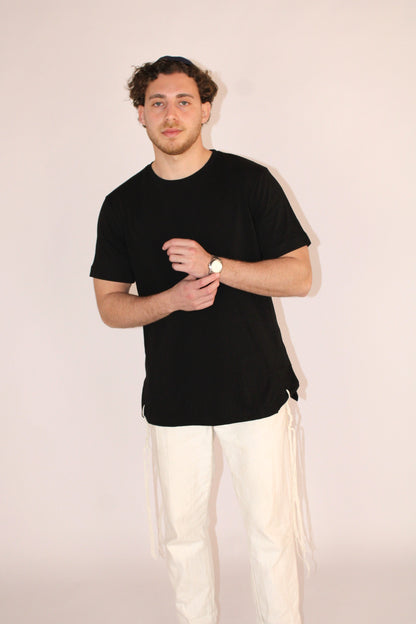 Model wears Classic Fit Black Tzitzit T-Shirt from Front with different pose